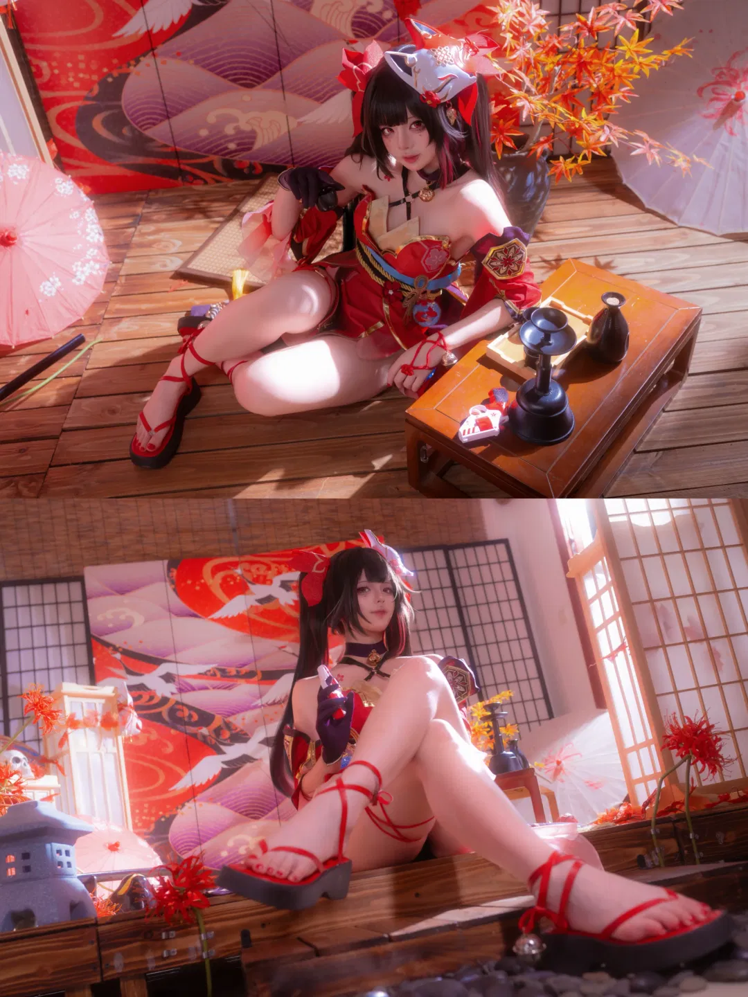 【花火cos】崩壞星穹鐵道 紅黑和風與狐狸面具的碰撞 - 第 4 張
