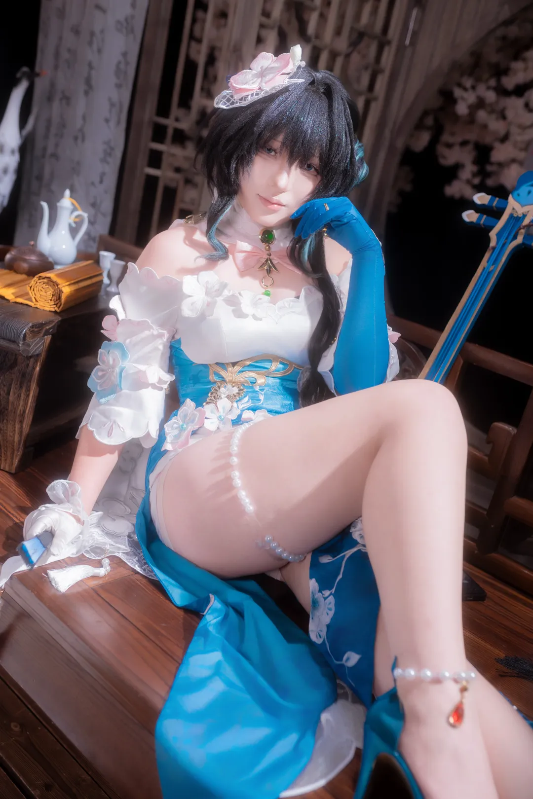 [Ruan Mei cosplay] The genius scholar in Honkai: Star Rail, blue Traditional Chinese style cosplay styling with maxed-out details