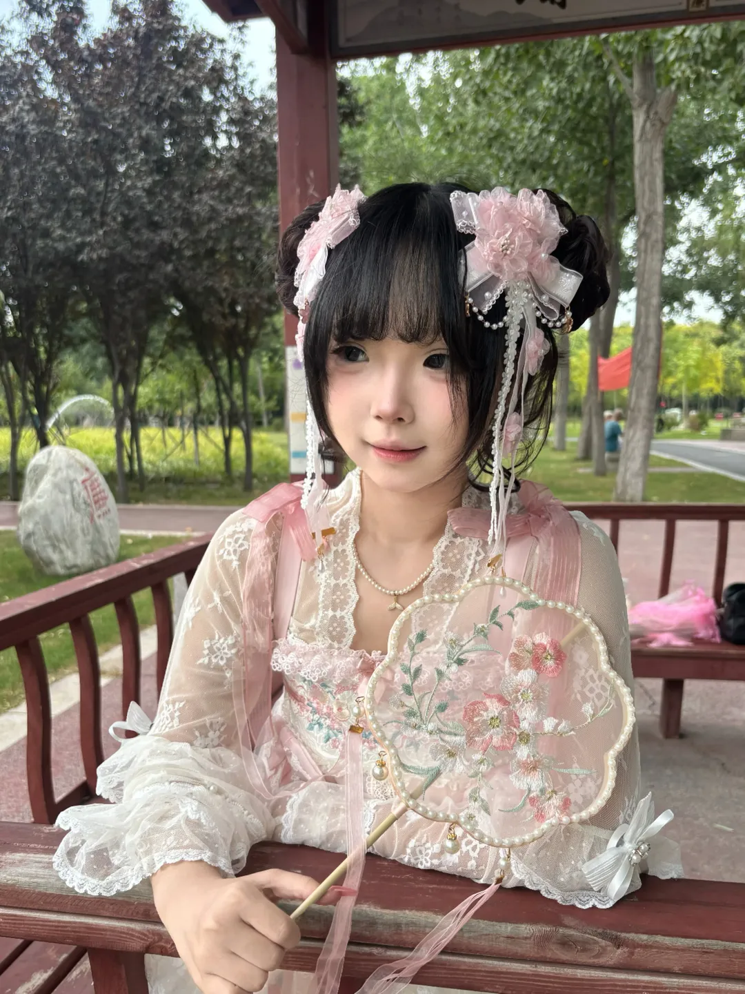 粉白中华风Lolita穿搭，桃与月太适合春日游园了 - 第 4 张