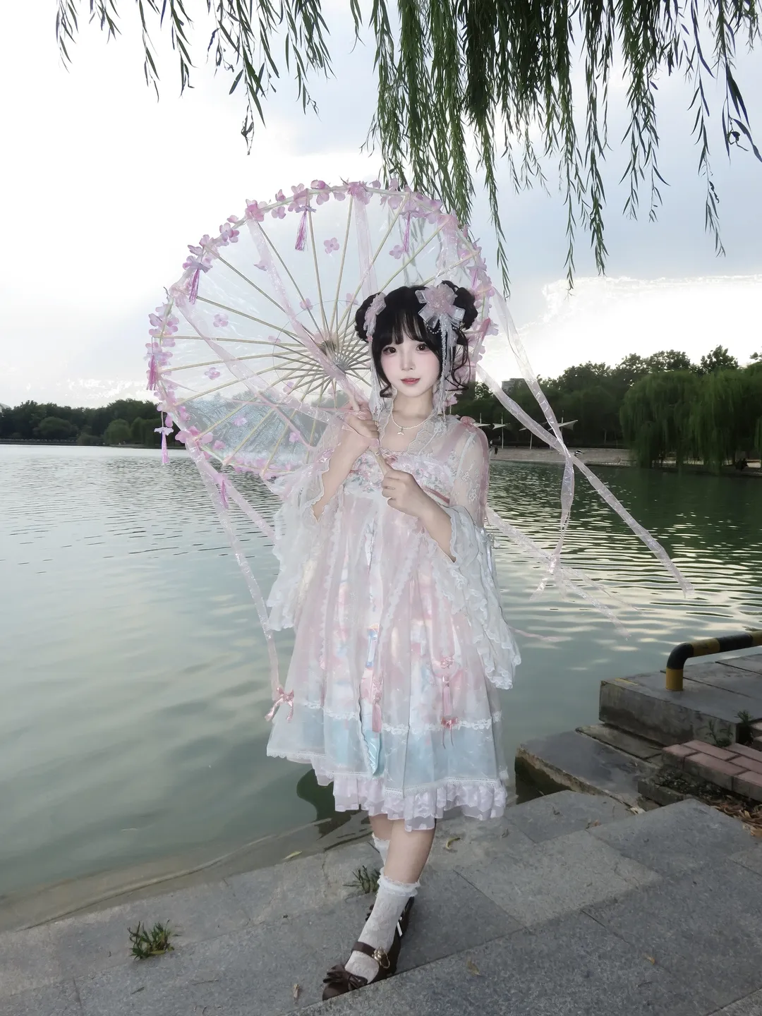 粉白中华风Lolita穿搭，桃与月太适合春日游园了 - 第 6 张