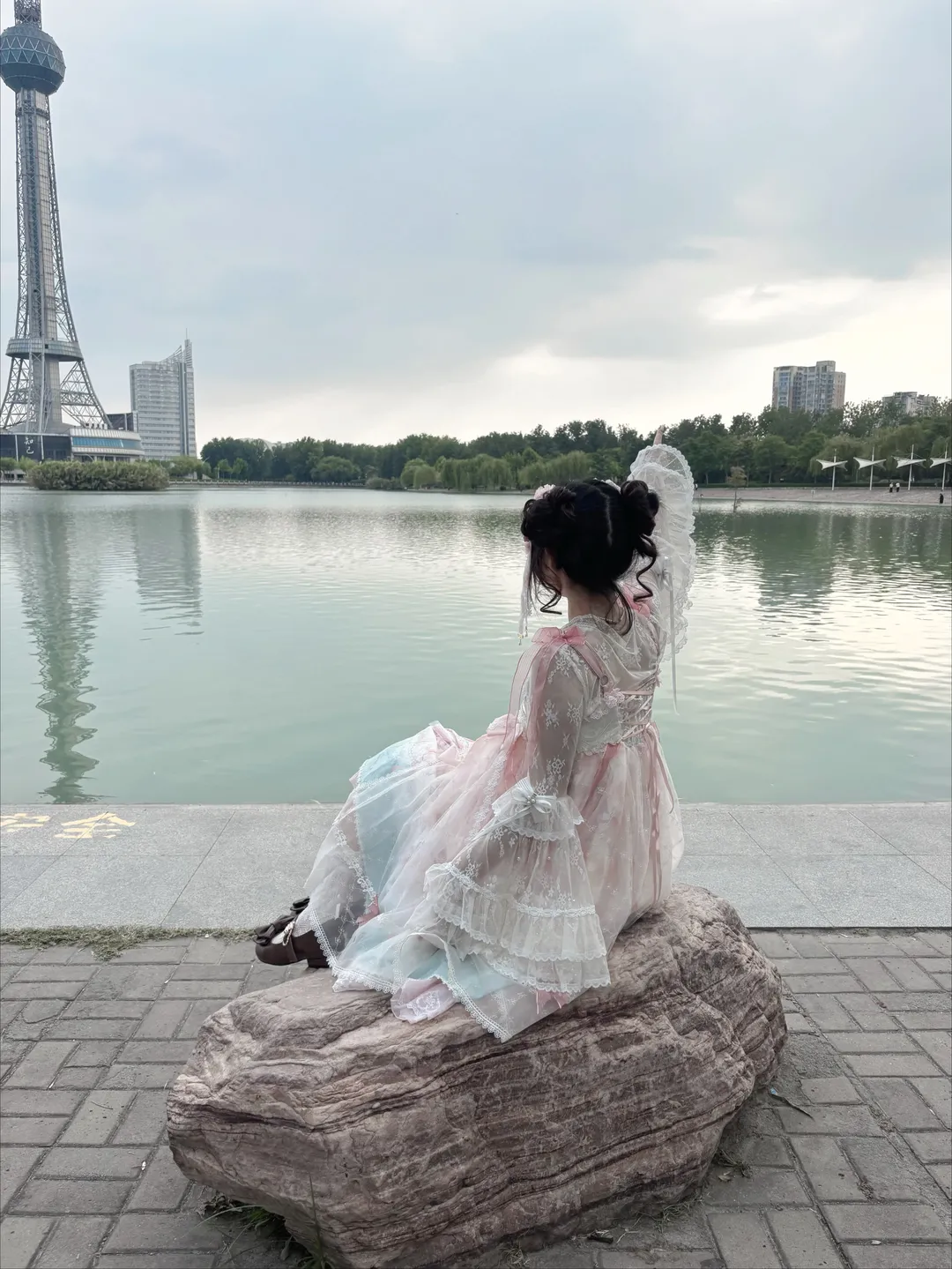 粉白中华风Lolita穿搭，桃与月太适合春日游园了 - 第 7 张