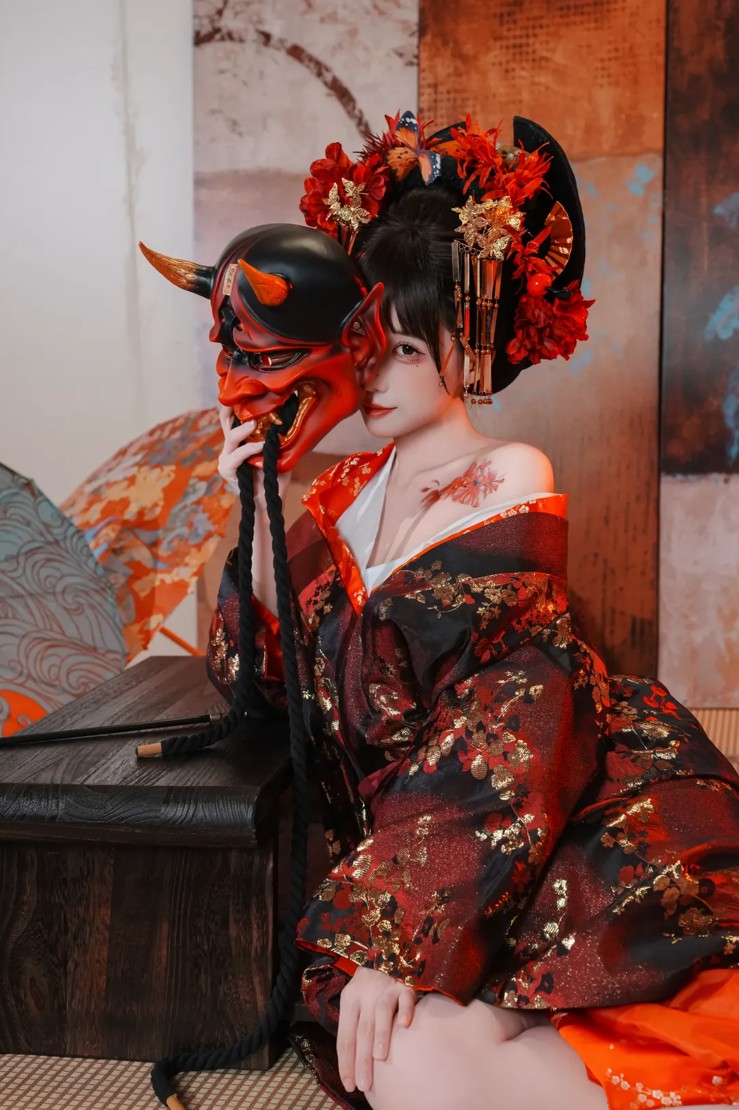 暗黑和风花魁写真 红黑金质感与鬼面武士刀的碰撞 - 第 10 张