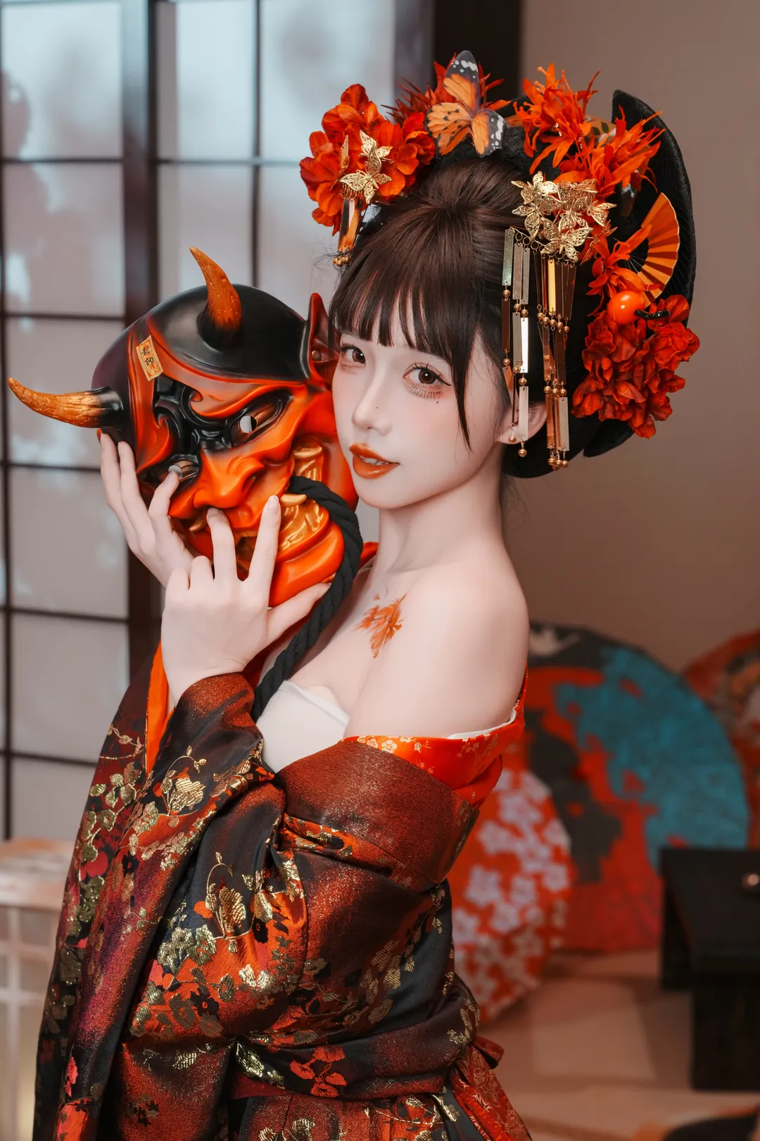 暗黑和风花魁写真 红黑金质感与鬼面武士刀的碰撞 - 第 11 张