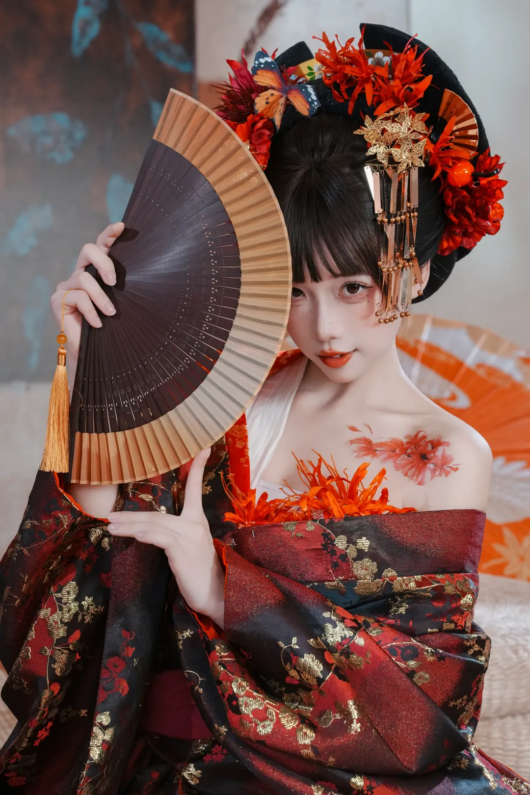 暗黑和风花魁写真 红黑金质感与鬼面武士刀的碰撞 - 第 13 张