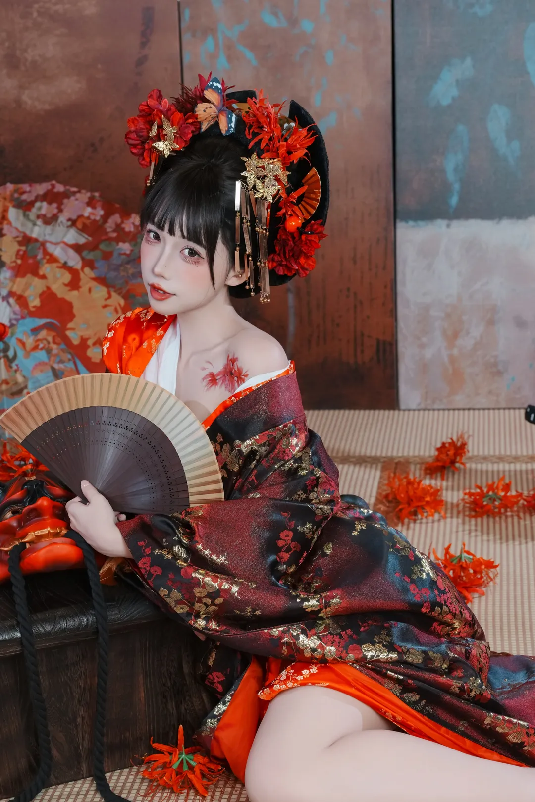 暗黑和风花魁写真 红黑金质感与鬼面武士刀的碰撞 - 第 15 张