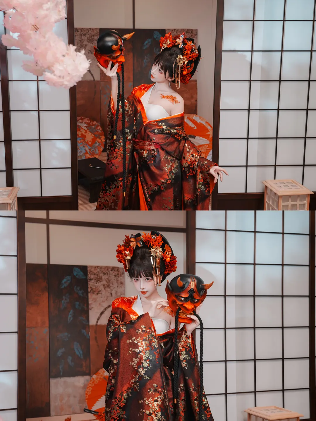 暗黑和风花魁写真 红黑金质感与鬼面武士刀的碰撞 - 第 16 张