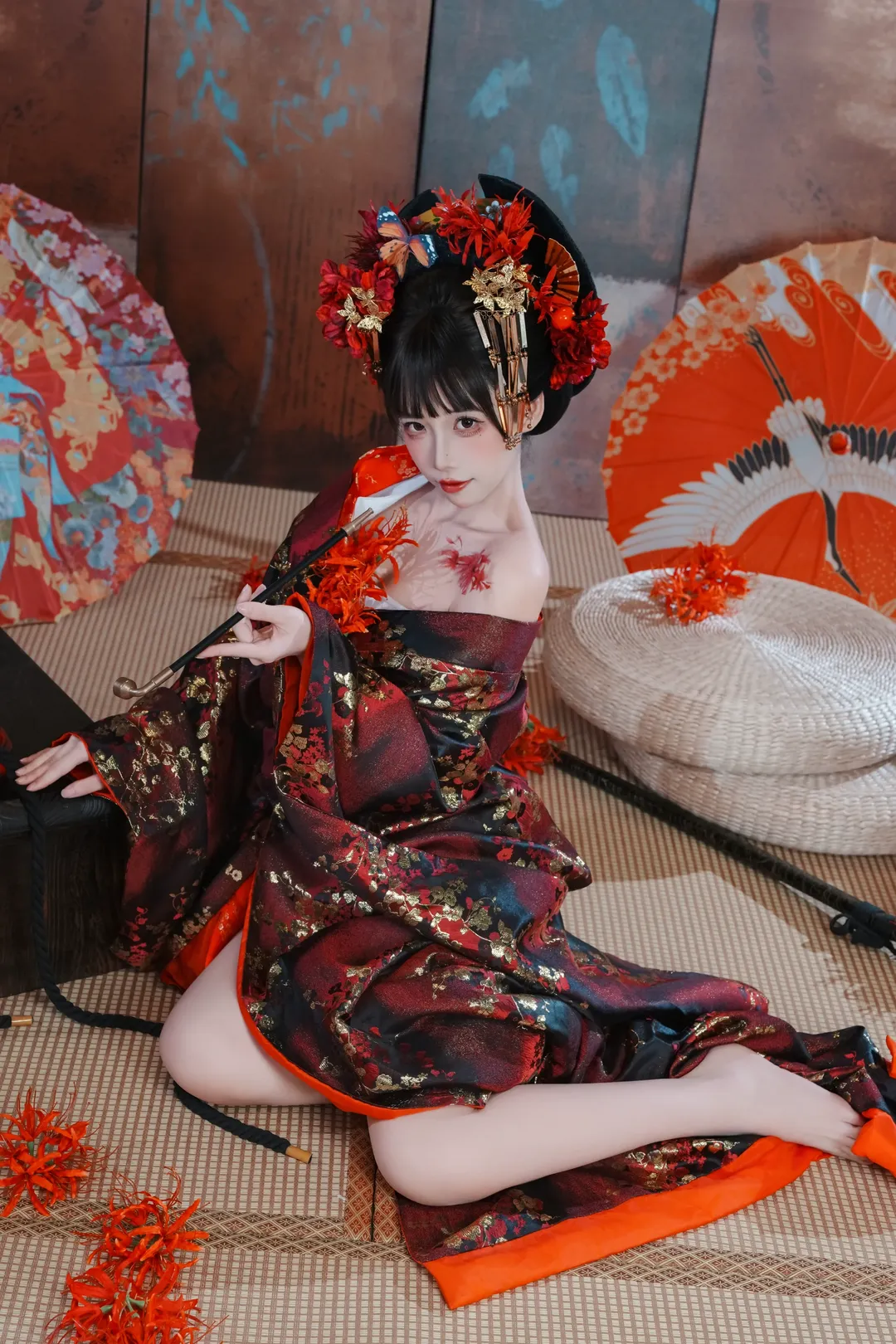暗黑和风花魁写真 红黑金质感与鬼面武士刀的碰撞 - 第 2 张