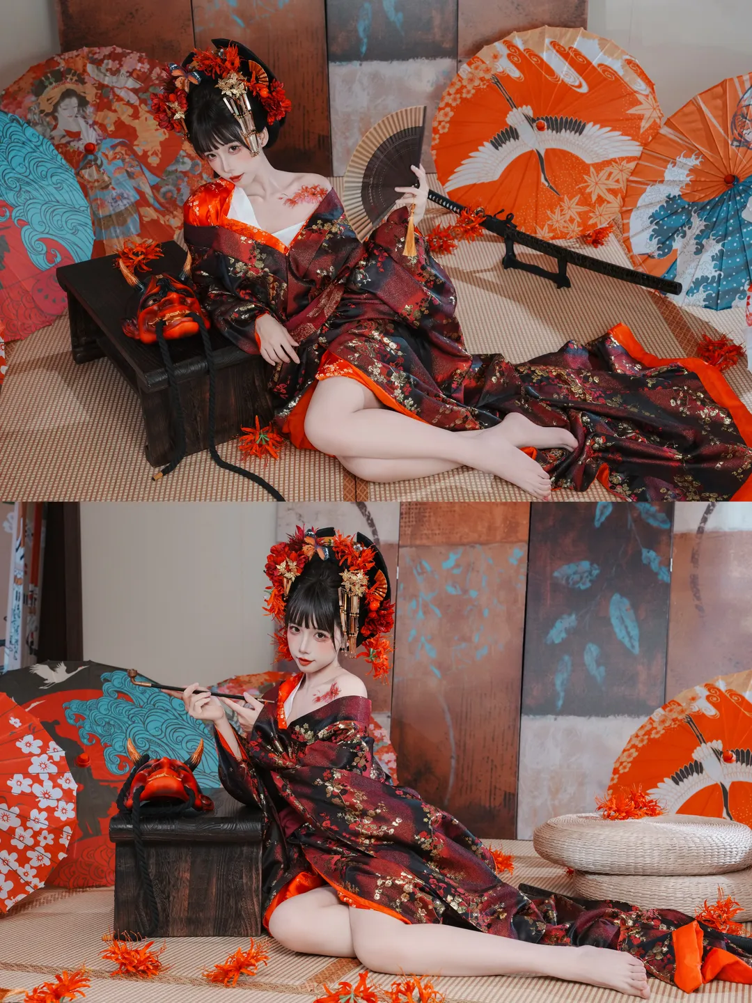 暗黑和风花魁写真 红黑金质感与鬼面武士刀的碰撞 - 第 3 张