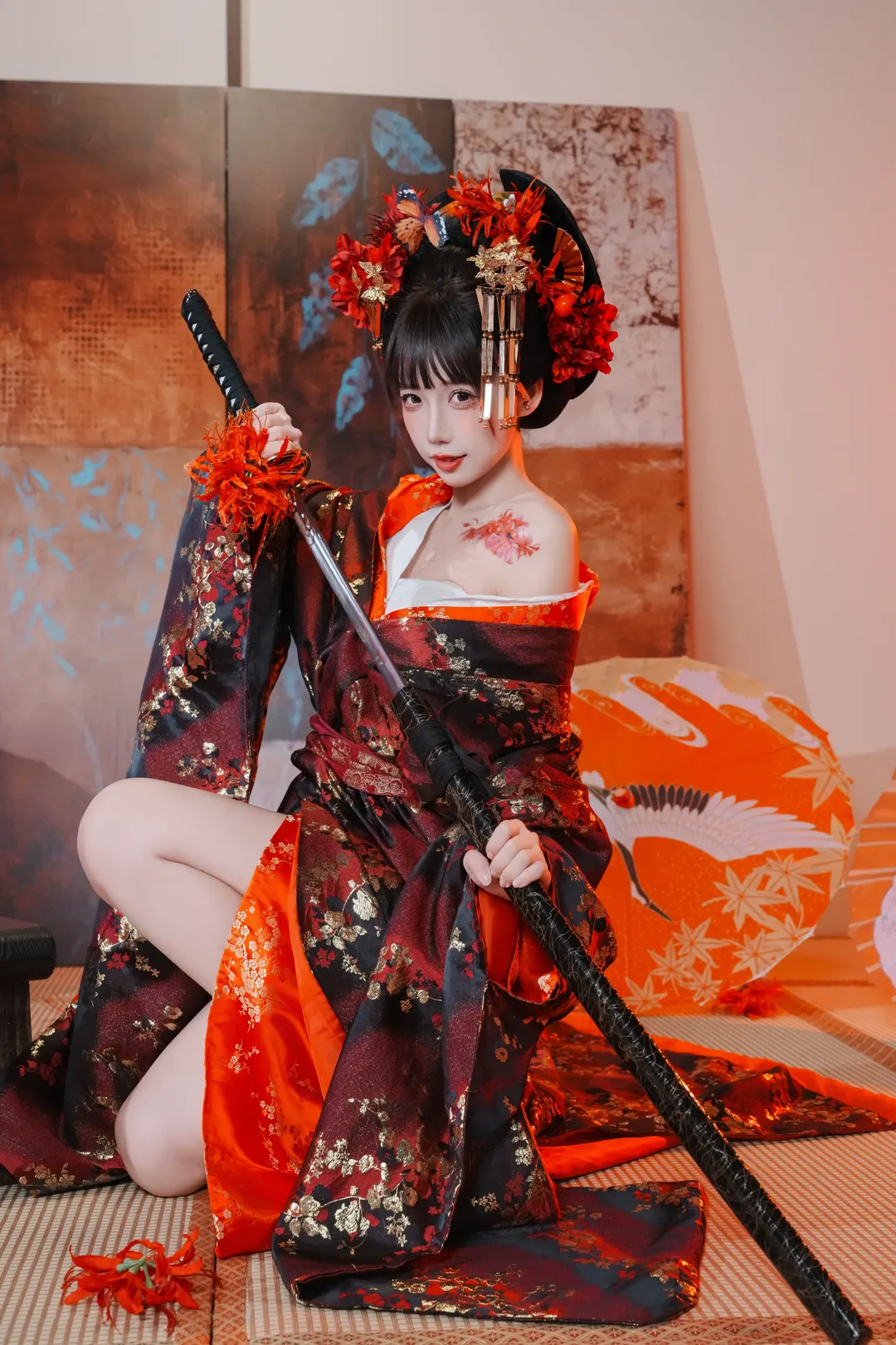 暗黑和风花魁写真 红黑金质感与鬼面武士刀的碰撞 - 第 9 张