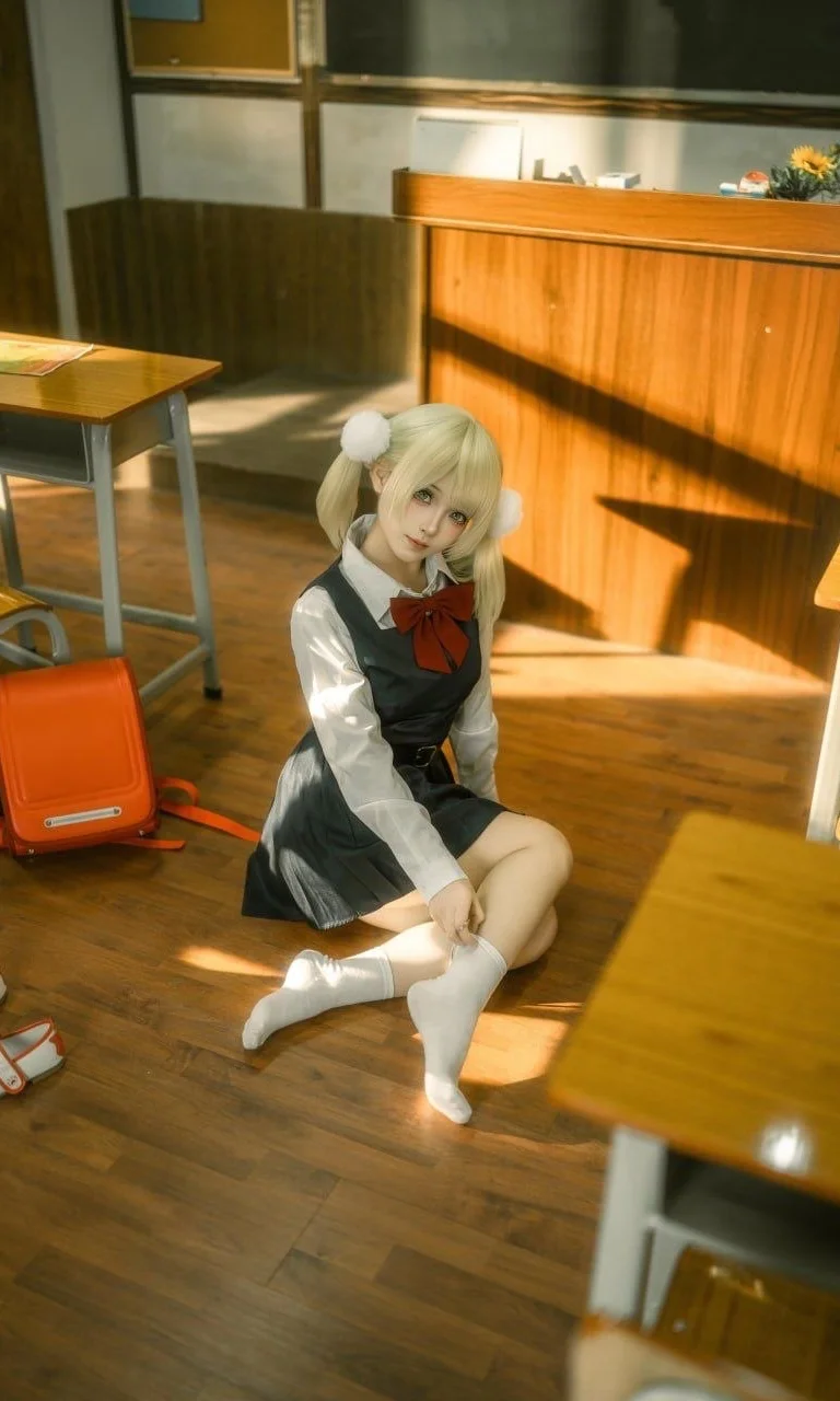 金髮雙馬尾學生妹 午後教室裡的校園風寫真 - 第 3 張