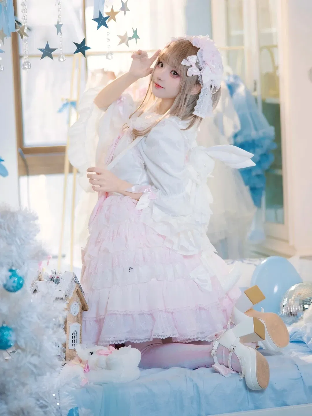 粉白Lolita穿搭，今天是软萌棉花糖小兔