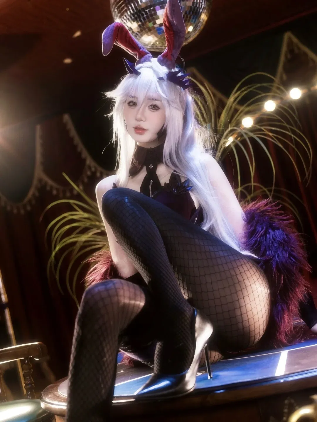 【黑枪呆cos】FGO暗夜兔女郎，紫绒兔耳与渔网袜的碰撞 - 第 4 张