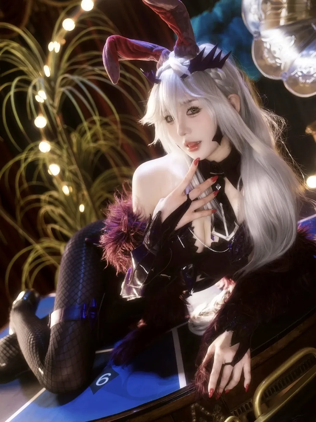 【黑枪呆cos】FGO暗夜兔女郎，紫绒兔耳与渔网袜的碰撞 - 第 5 张