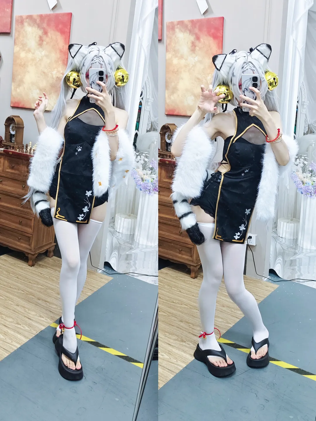 【白虎娘cos】虎啸风生 试衣对镜自拍 - 第 1 张