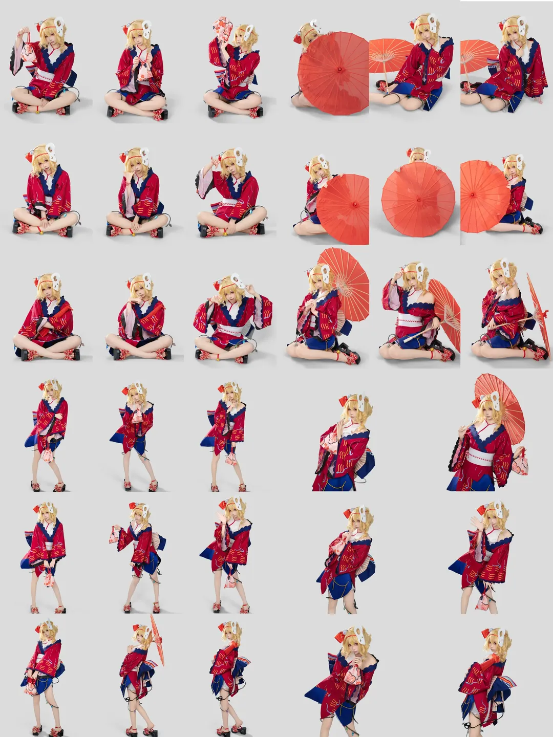 【芙兰朵露cos】东方project红蓝和服与红伞的白棚写真 - 第 1 张