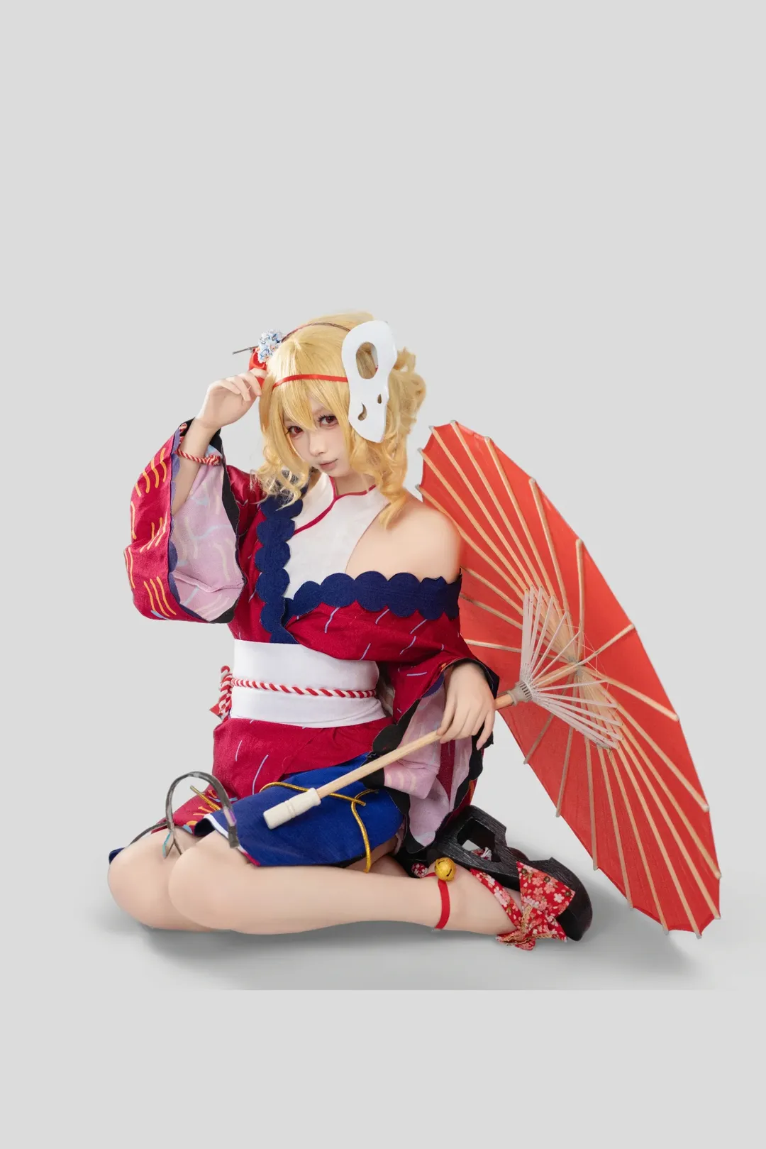 【芙兰朵露cos】东方project红蓝和服与红伞的白棚写真 - 第 2 张