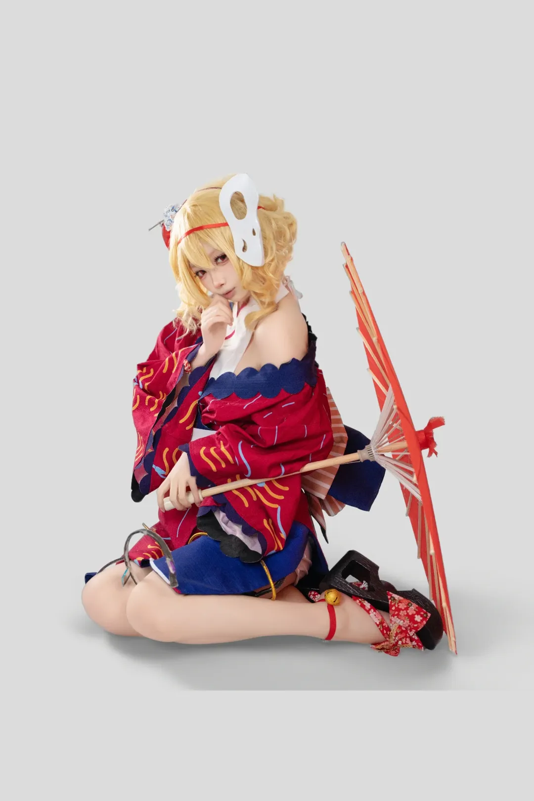 【芙兰朵露cos】东方project红蓝和服与红伞的白棚写真 - 第 3 张