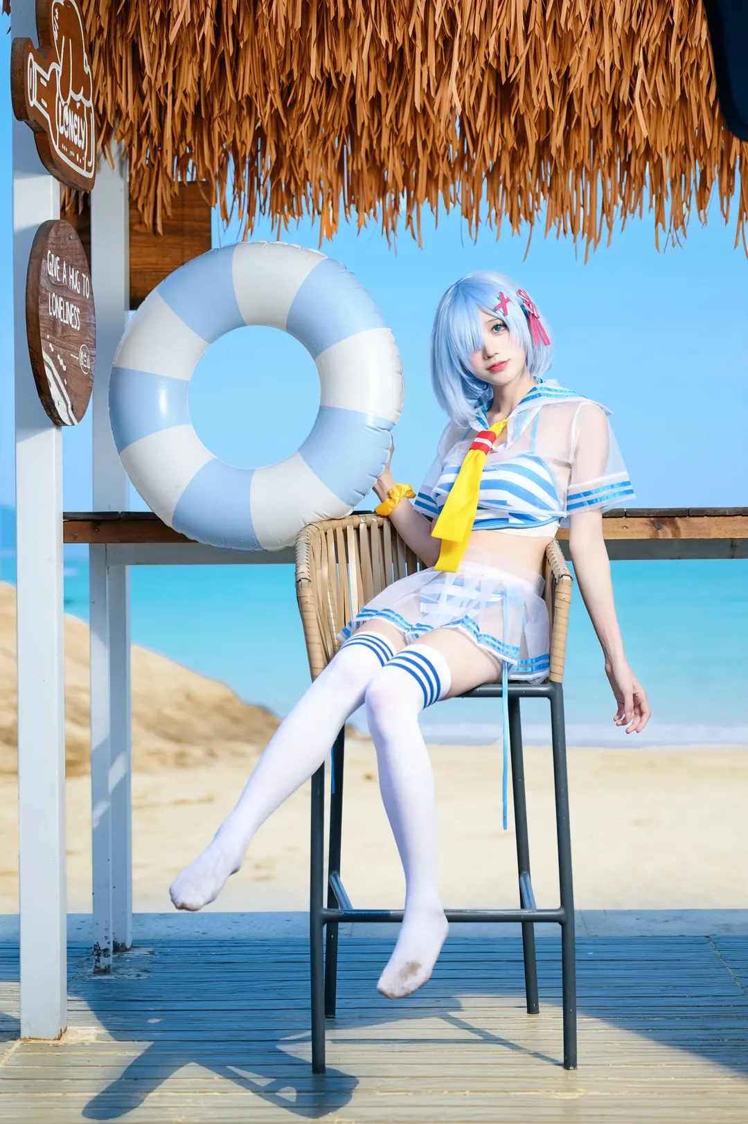【蕾姆cos】Re:从零开始的异世界生活海边拍摄，帽子被风吹走的意外日常 - 第 4 张