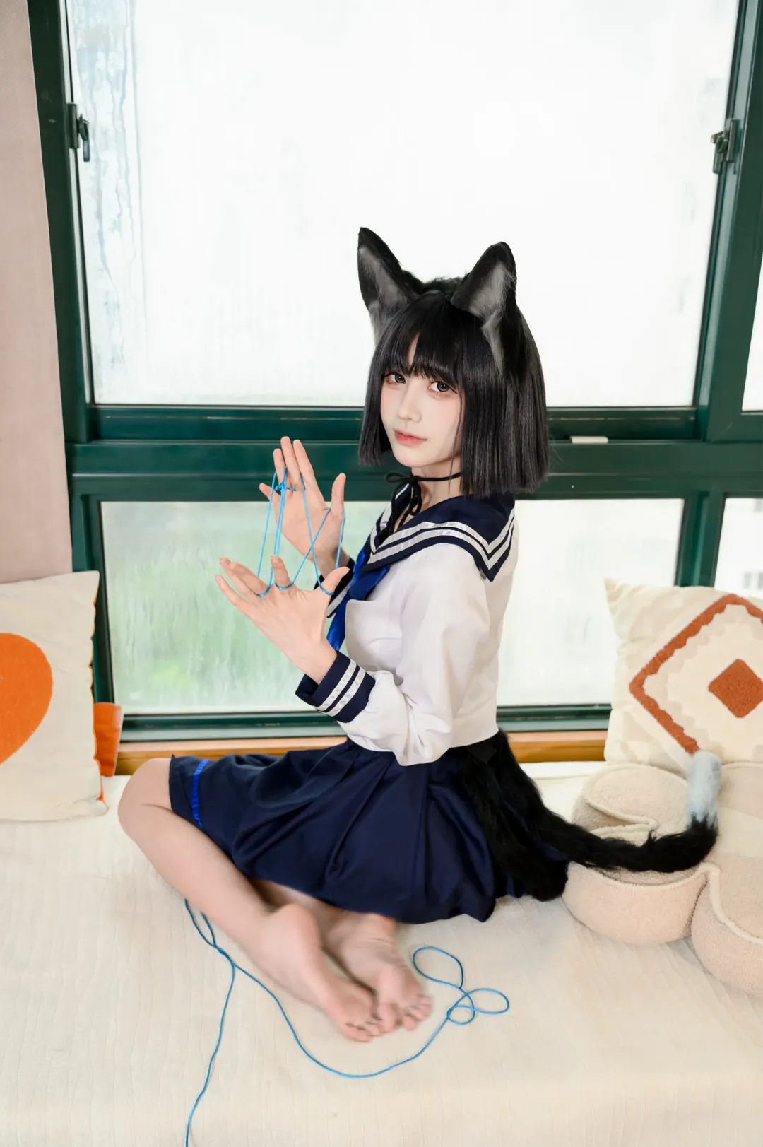 【桐生桔梗cos】短发水手服搭配兽耳，还原度极高的少女感 - 第 1 张