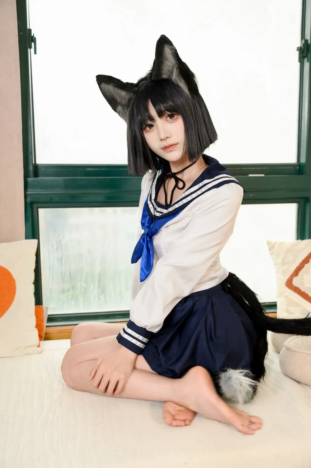【桐生桔梗cos】短发水手服搭配兽耳，还原度极高的少女感 - 第 2 张