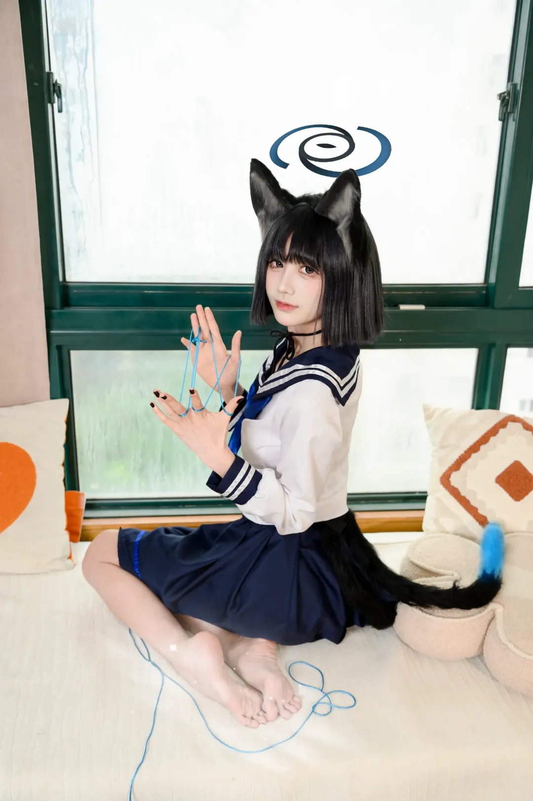 【桐生桔梗cos】碧蓝档案窗边光影与蓝绳 - 第 7 张