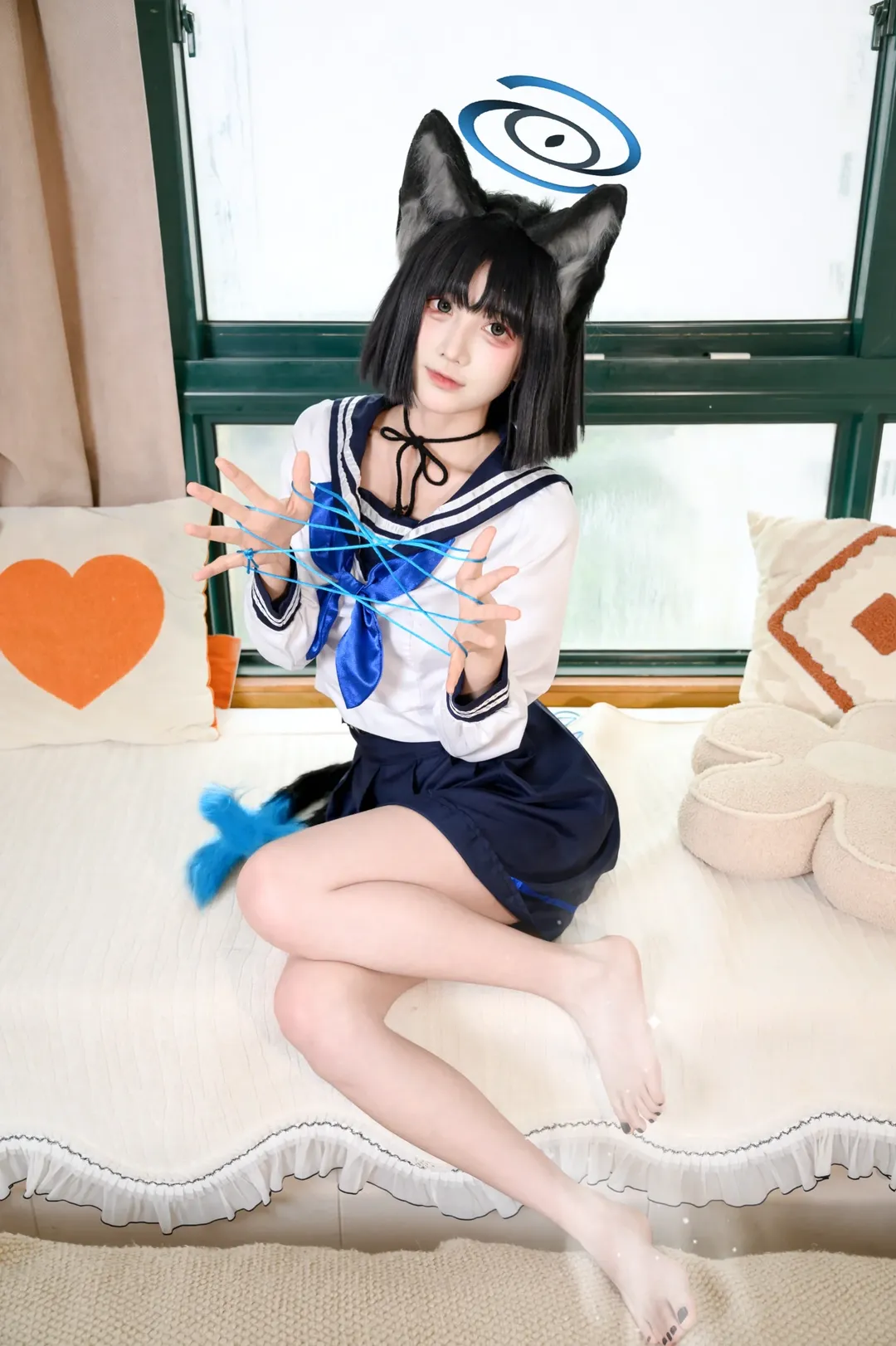 【桐生桔梗cos】碧蓝档案窗边光影与蓝绳 - 第 8 张