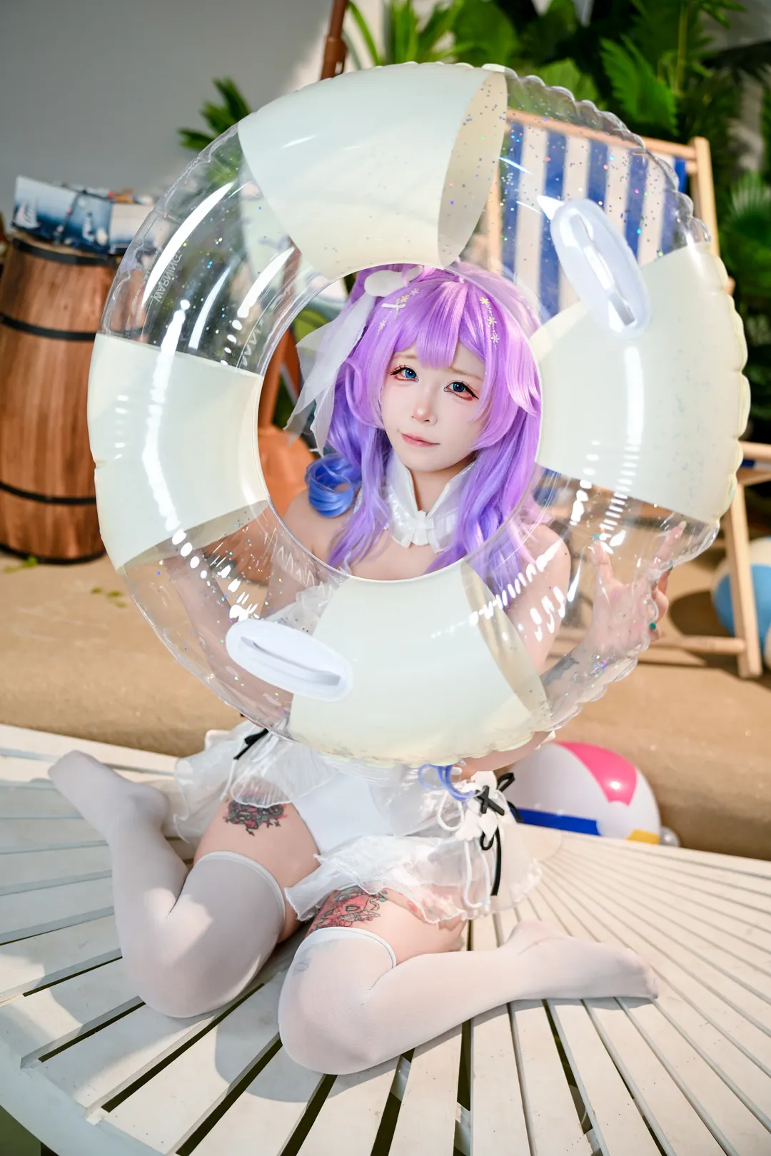 【独角兽cos】碧蓝航线独角兽的夏日海滩白色泳装 - 第 1 张