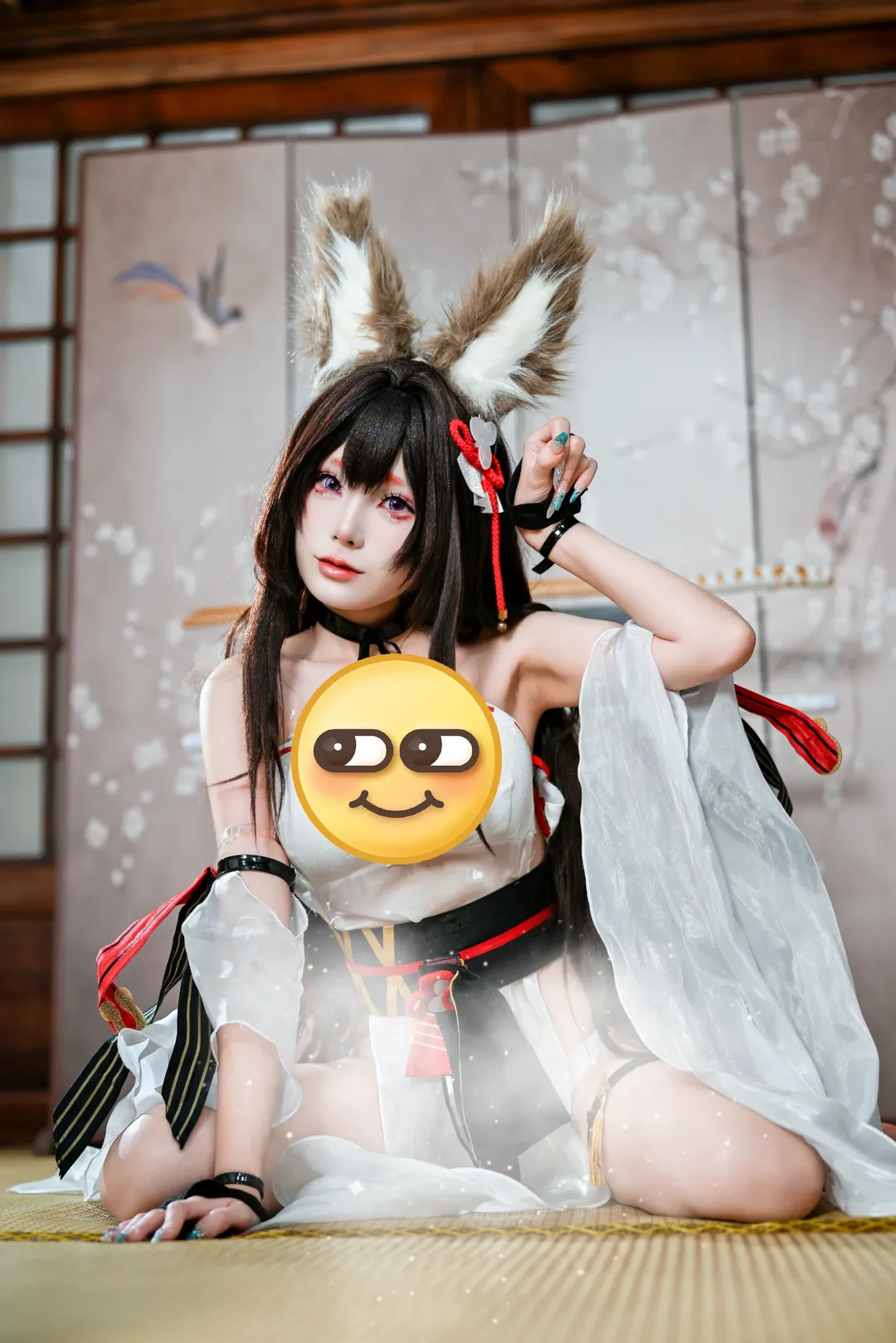 和风狐耳少女写真，红黑配色与薄纱的碰撞 - 第 1 张