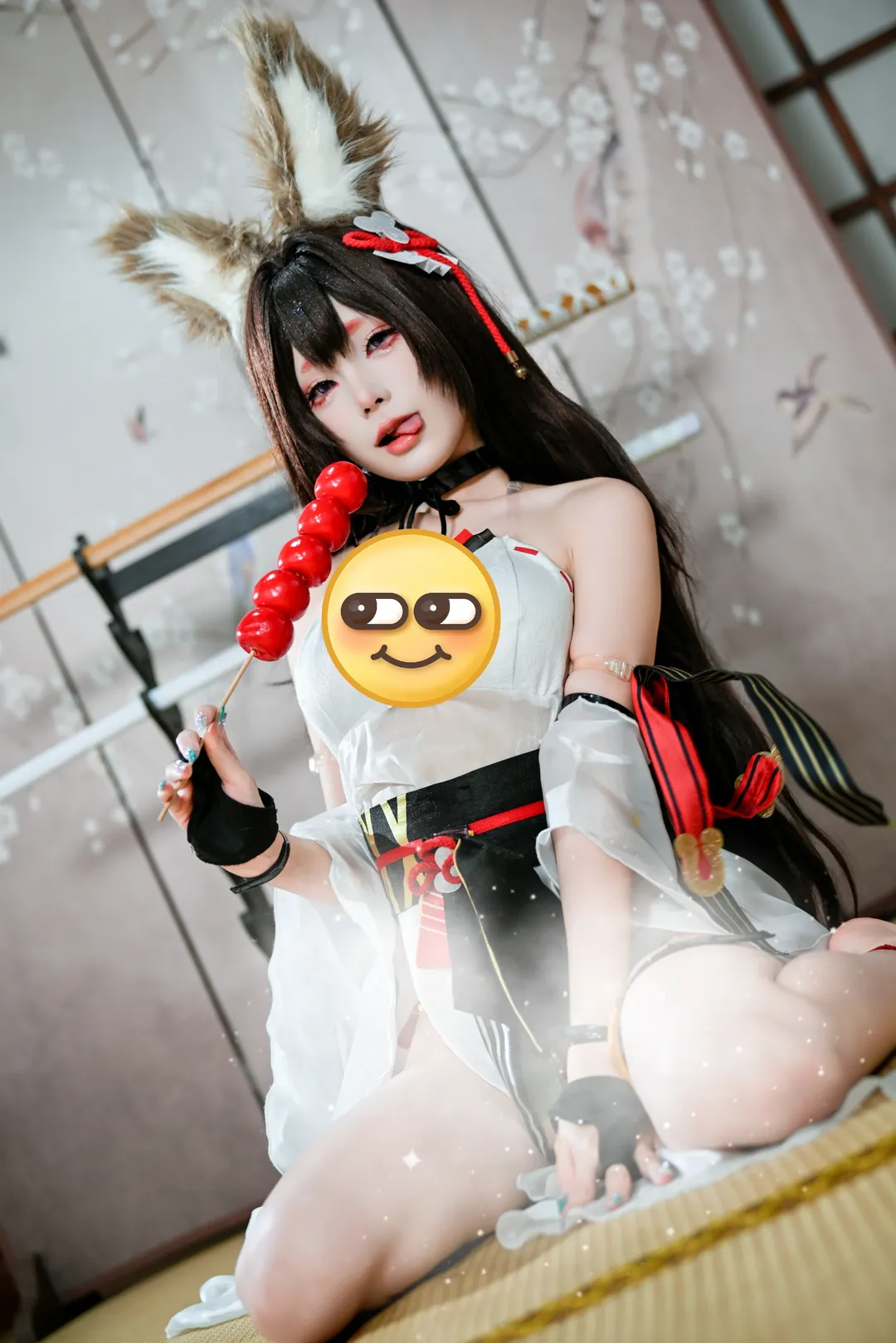 和风狐耳少女写真，红黑配色与薄纱的碰撞 - 第 3 张