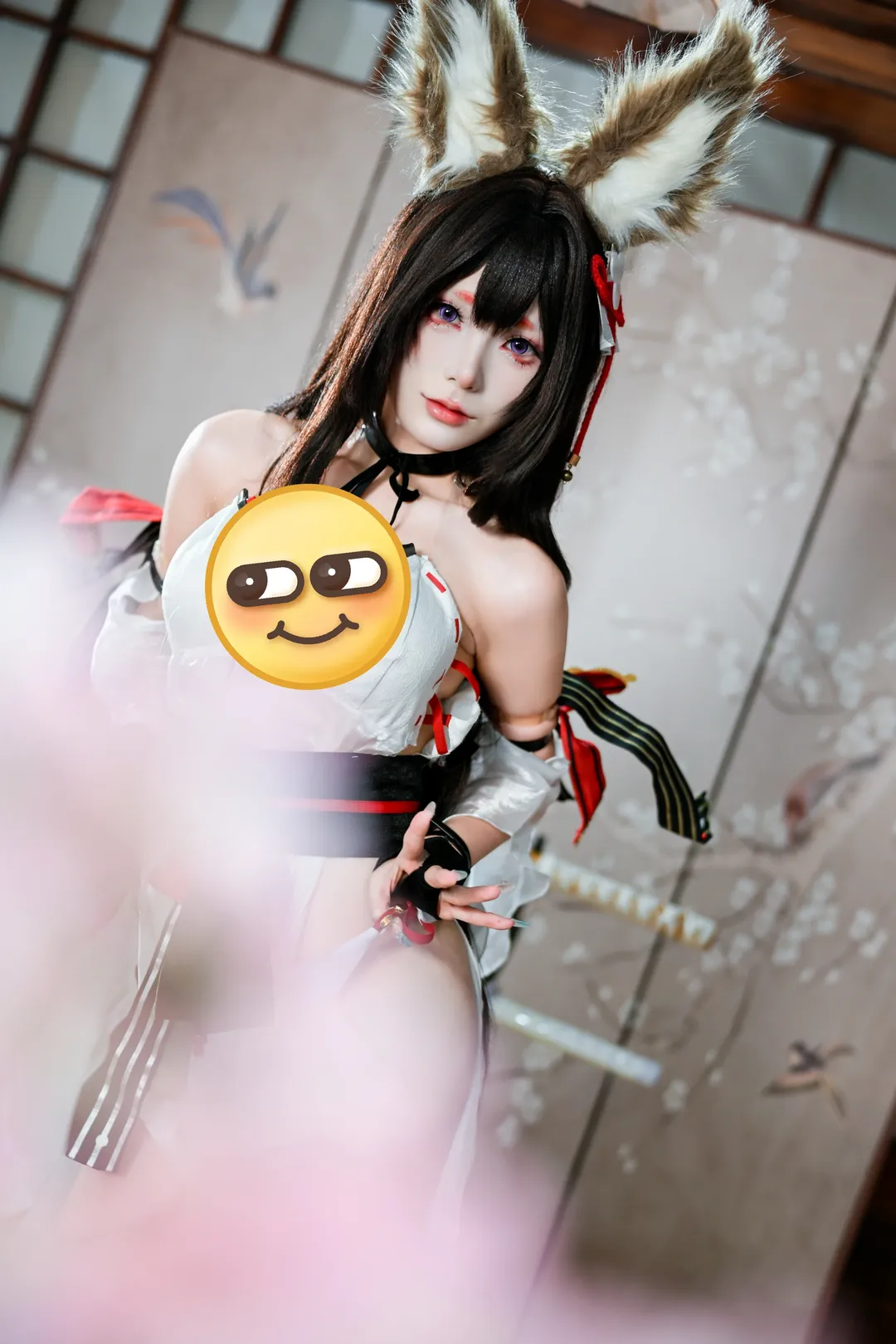 和风狐耳少女写真，红黑配色与薄纱的碰撞 - 第 4 张