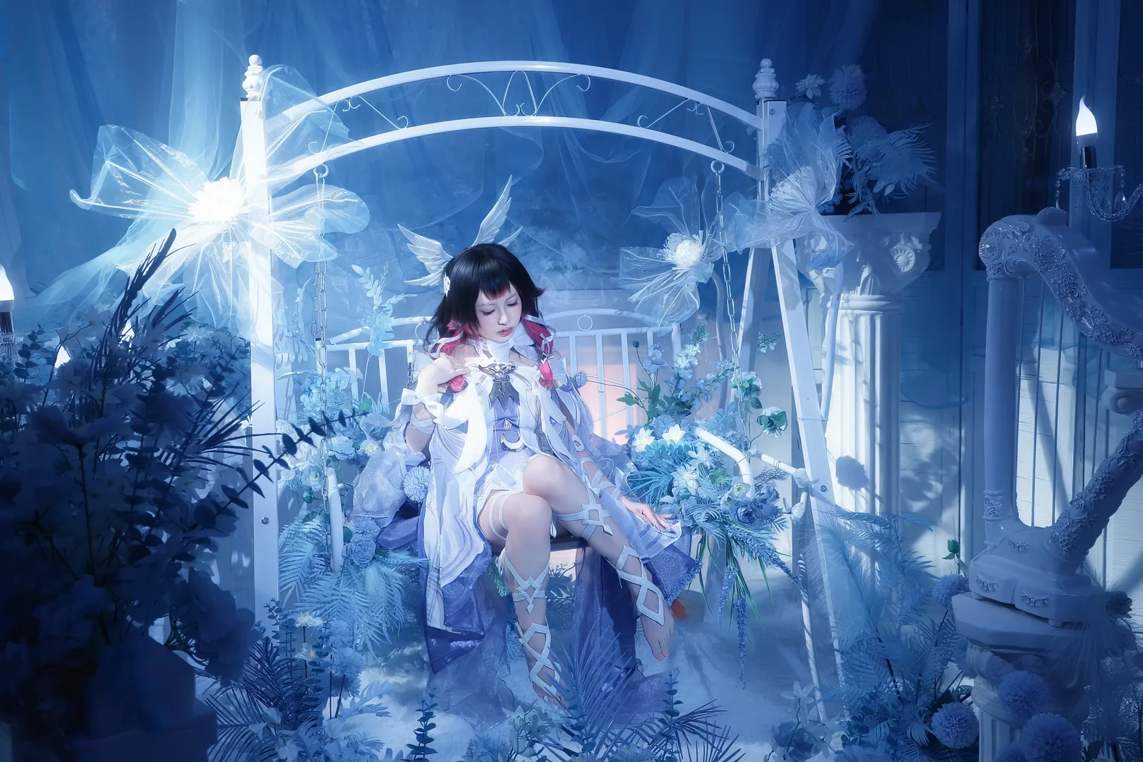 原神月下少女cos，冰蓝奇幻风影棚正片 - 第 2 张