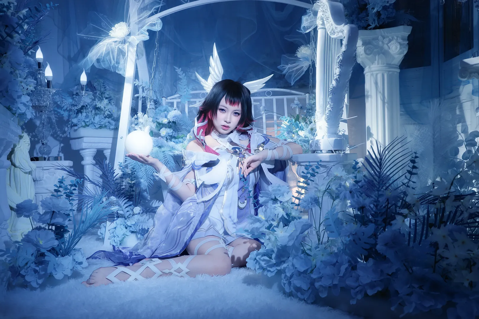 原神月下少女cos，冰蓝奇幻风影棚正片 - 第 5 张