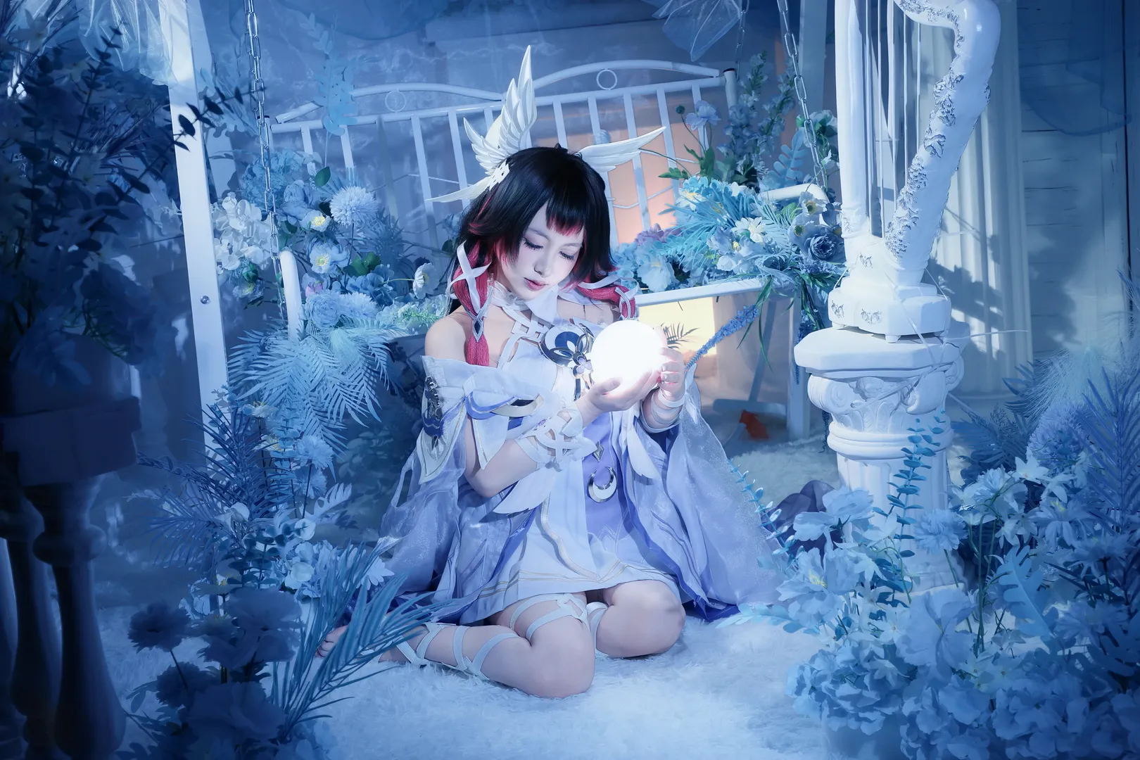 原神月下少女cos，冰蓝奇幻风影棚正片 - 第 6 张