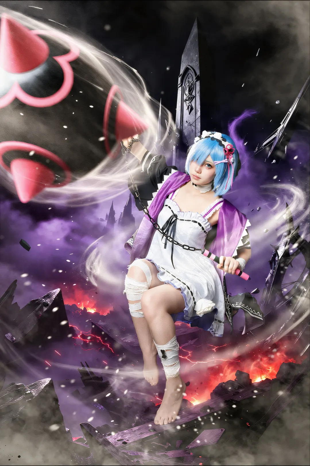 【蕾姆cos】蓝发战斗少女手持流星锤的正片放送 - 第 4 张