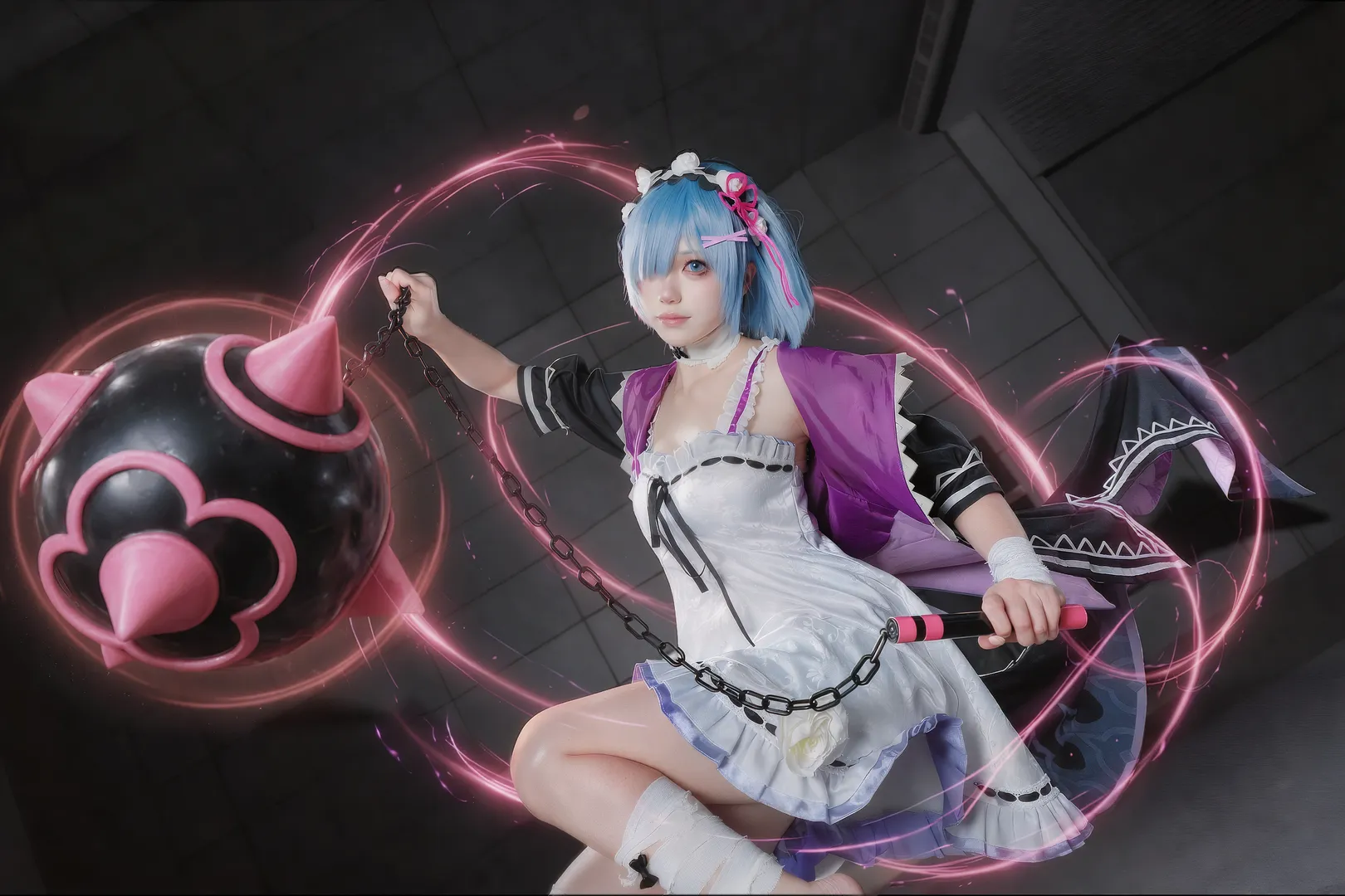 【蕾姆cos】蓝发战斗少女手持流星锤的正片放送 - 第 5 张