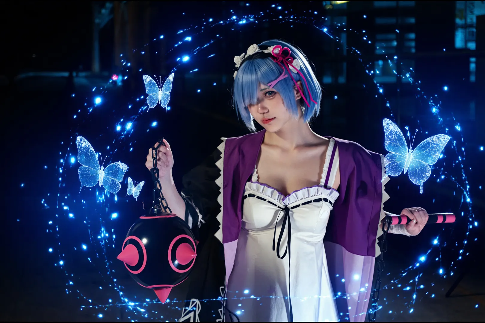 【蕾姆cos】蓝发战斗少女手持流星锤的正片放送 - 第 6 张