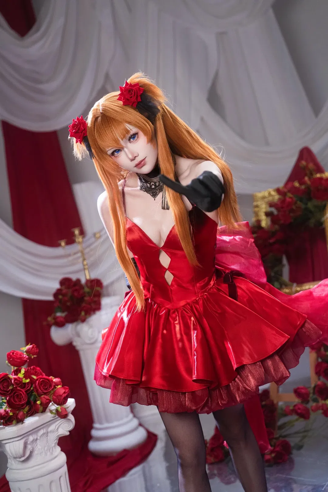【明日香cos】新世纪福音战士的暗夜乐章，亮面红裙与黑丝小提琴 - 第 4 张