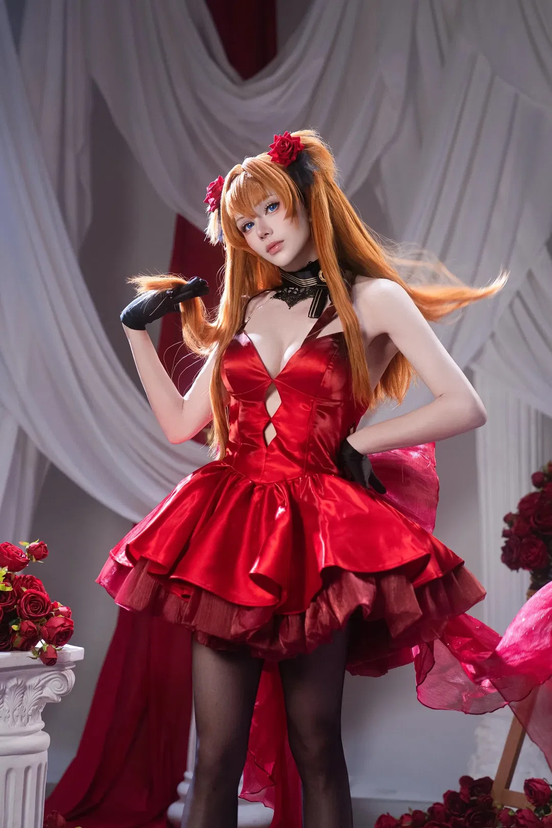 【明日香cos】新世纪福音战士的暗夜乐章，亮面红裙与黑丝小提琴 - 第 7 张