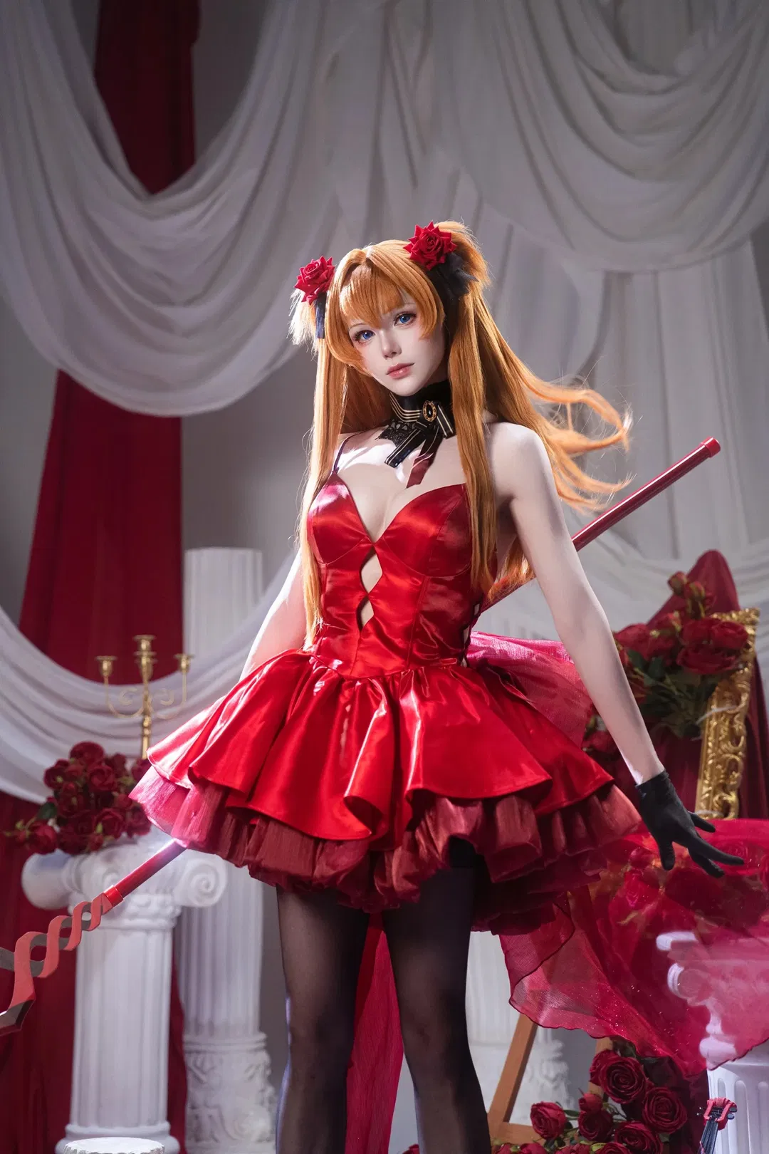 【明日香cos】新世纪福音战士的暗夜乐章，亮面红裙与黑丝小提琴 - 第 8 张