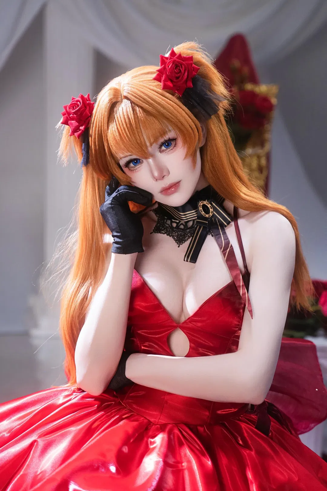 【明日香cos】新世纪福音战士的暗夜乐章，亮面红裙与黑丝小提琴 - 第 9 张