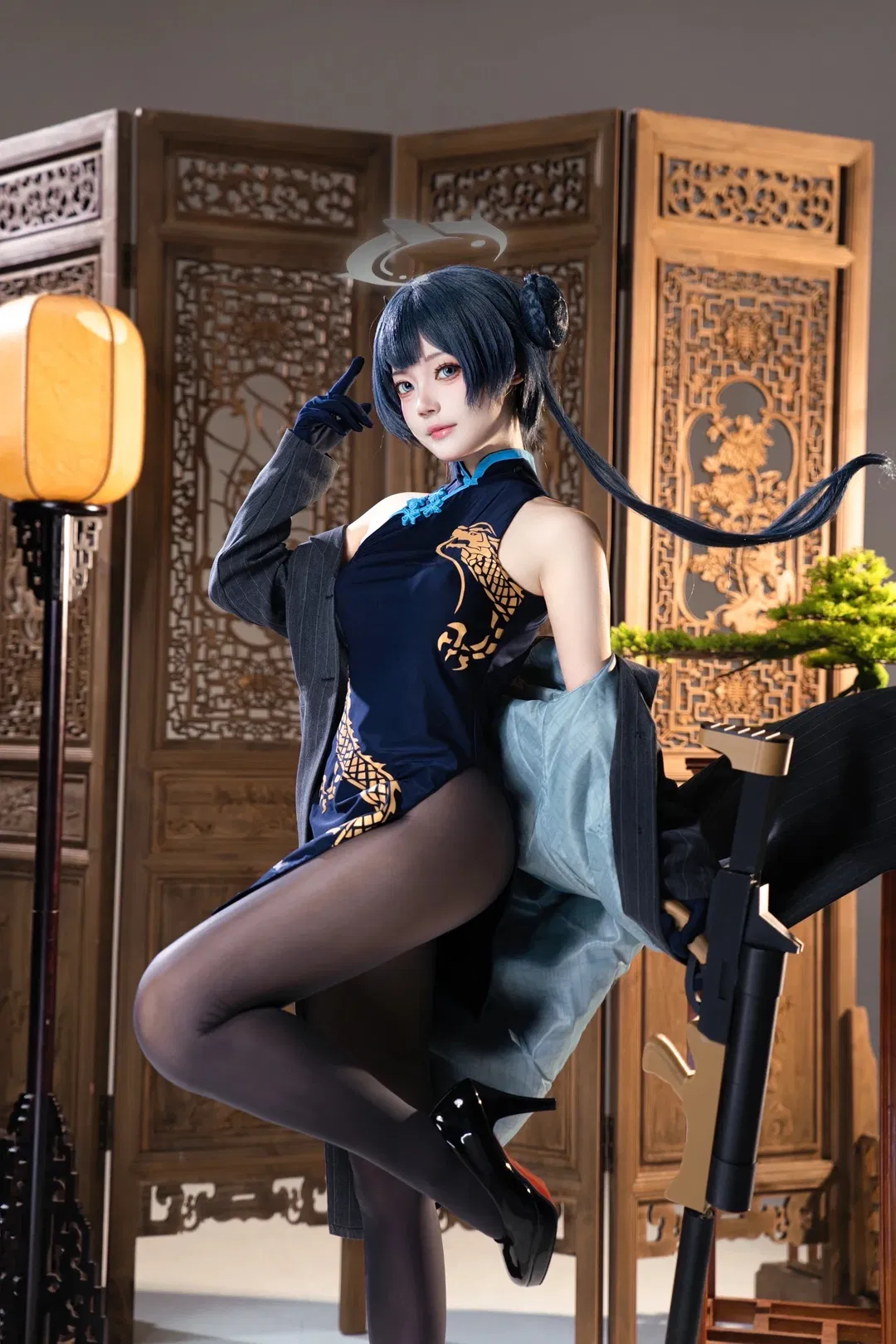 【妃咲cos】蔚蓝档案的夜幕旗袍与黑丝特工 - 第 4 张