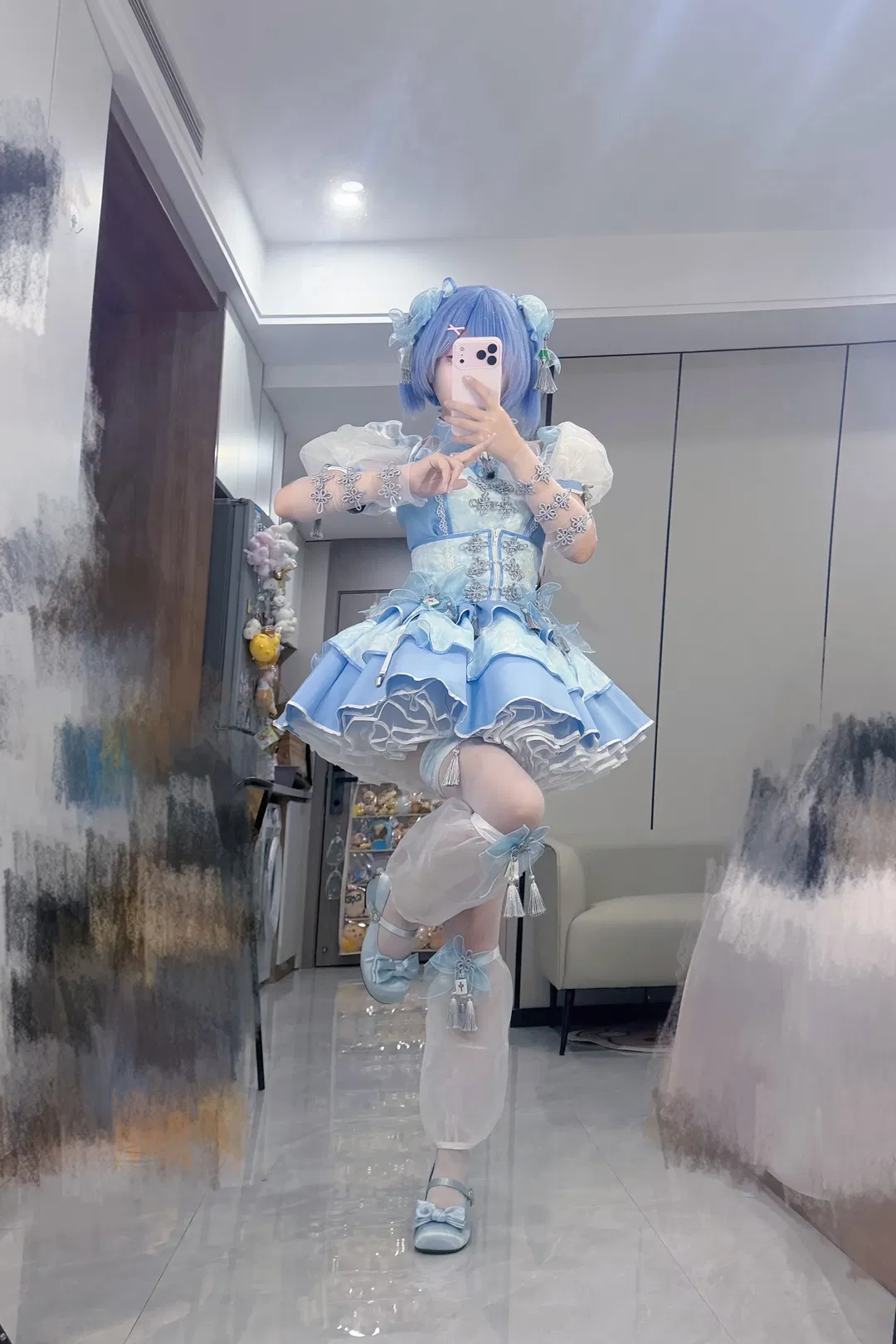 蕾姆 cos 水色糖果麻将 这套 malymoon 中华娘造型适配度直接拉满 - 第 1 张