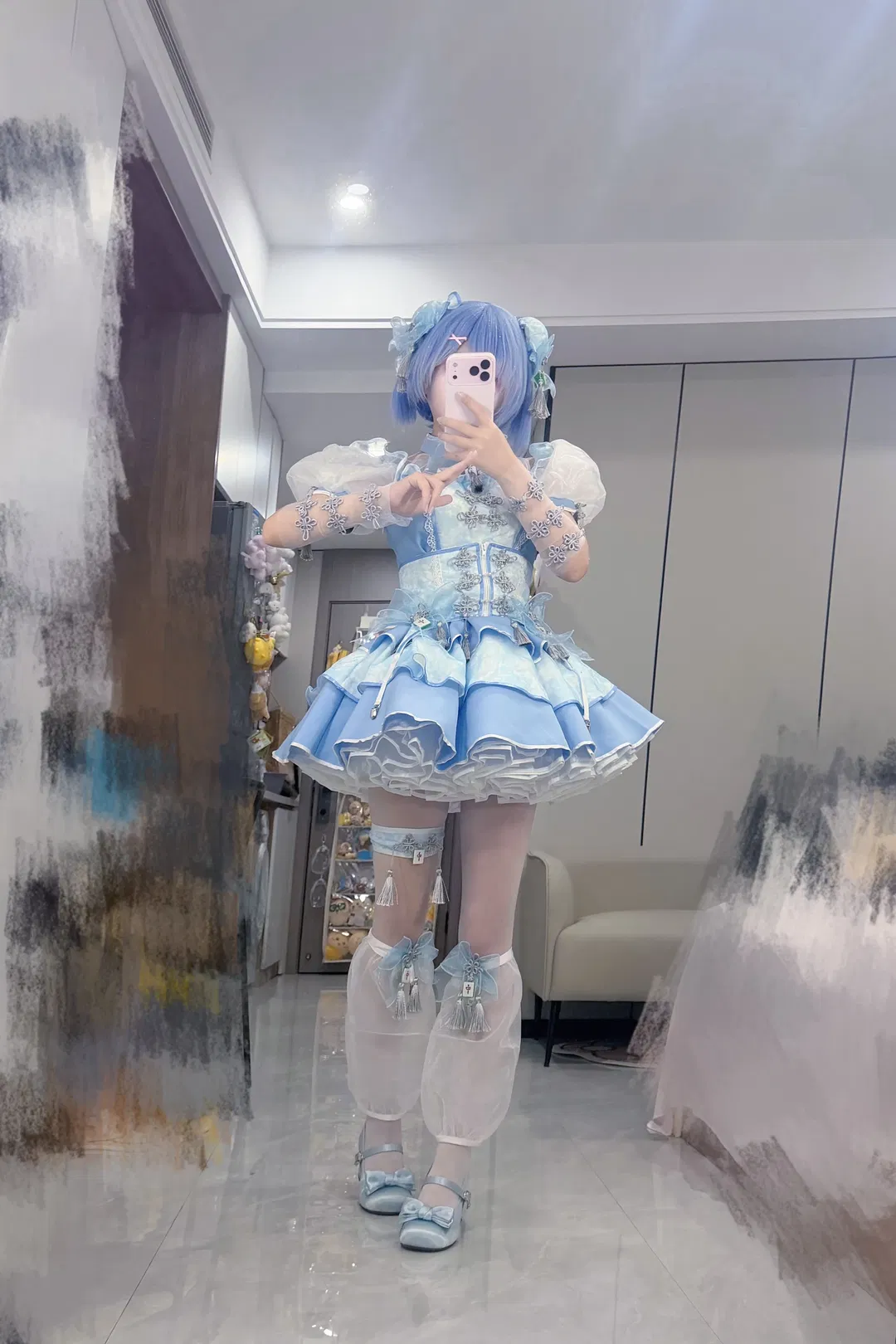 蕾姆 cos 水色糖果麻将 这套 malymoon 中华娘造型适配度直接拉满 - 第 2 张