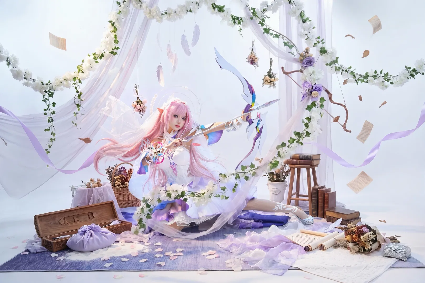 大昔漣cos 這套粉白漸變的精靈弓手服真的太夢幻了 - 第 1 張
