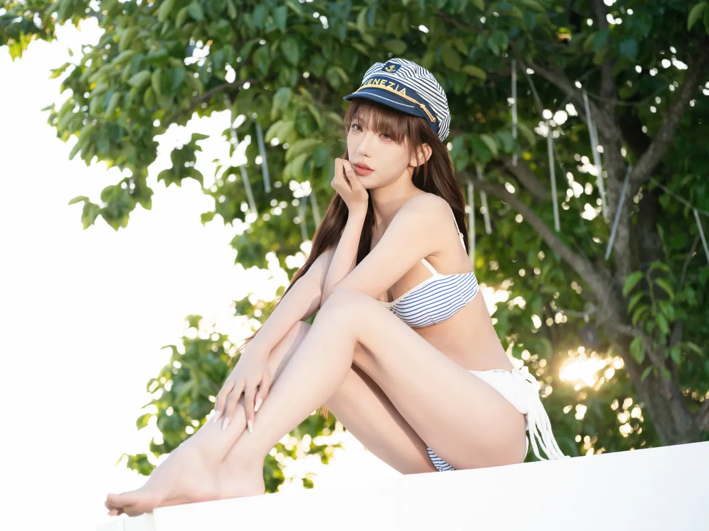 夏日泳池边的水手风泳装cos记录 - 第 11 张
