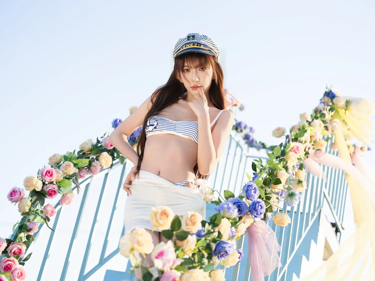 夏日泳池边的水手风泳装cos记录 - 第 14 张