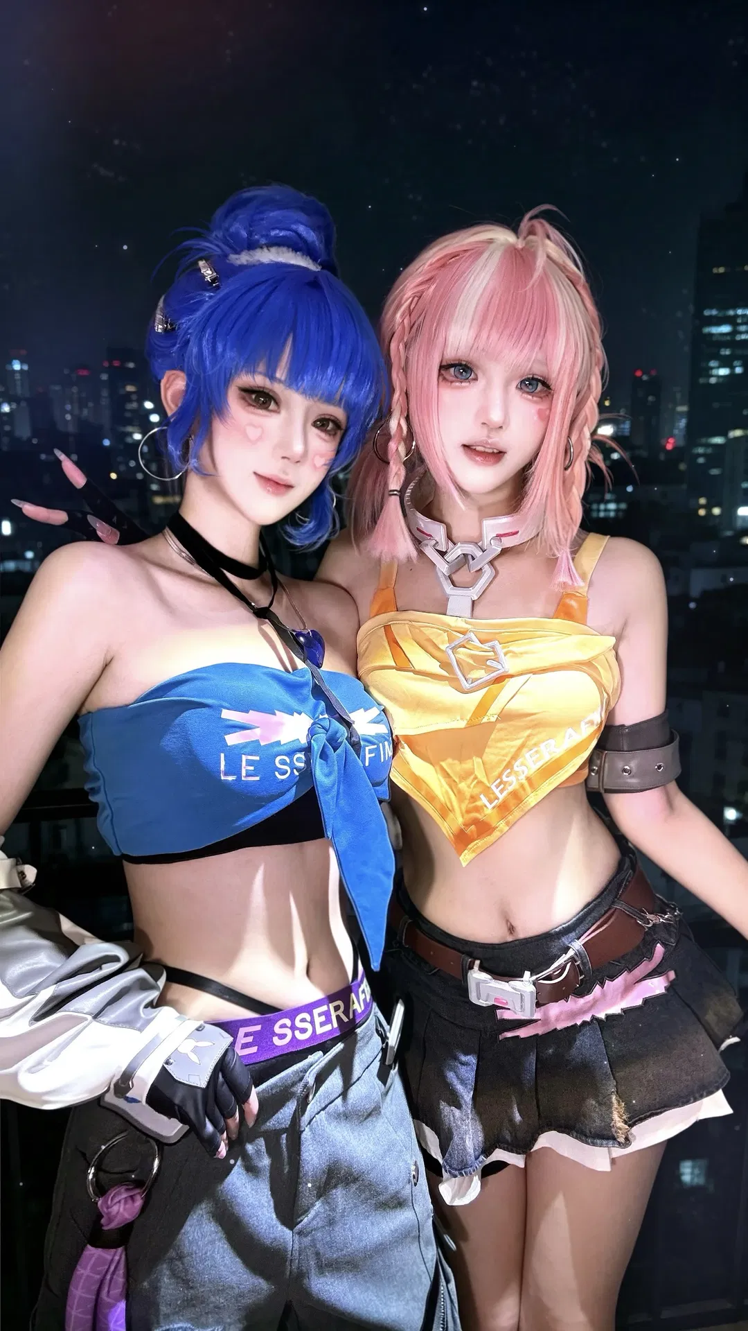 【D.Va天使cos】守望先鋒女團聯動，天台夜景雙人造型