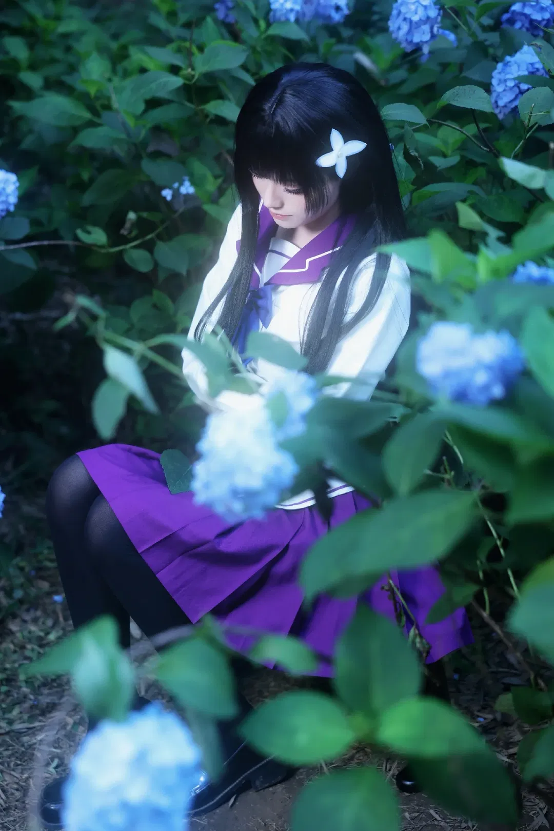 【散华礼弥cos】无尽夏绣球花丛中的经典水手服 - 第 1 张