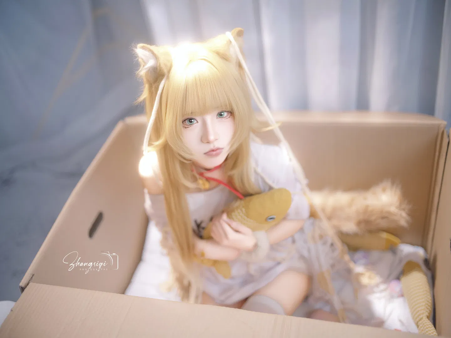 金发猫耳少女的纸箱阳光写真 - 第 10 张
