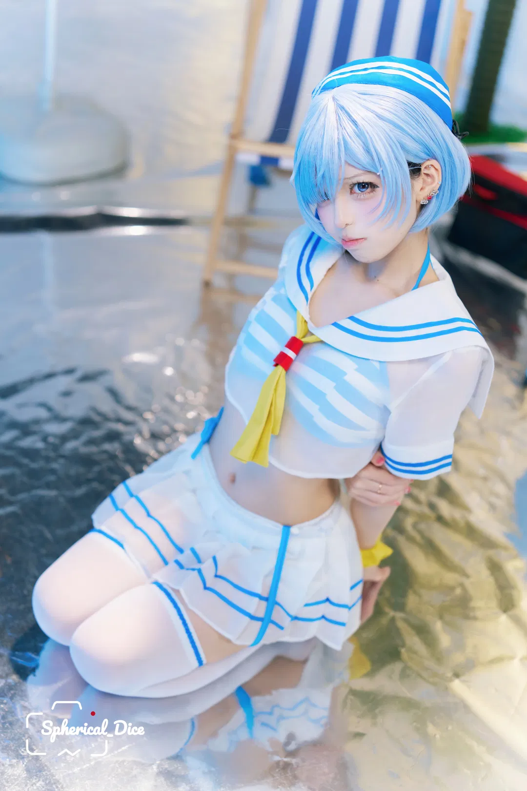 【蕾姆cos】从零开始的异世界生活，夏日水手服不一样的蓝白清凉 - 第 3 张
